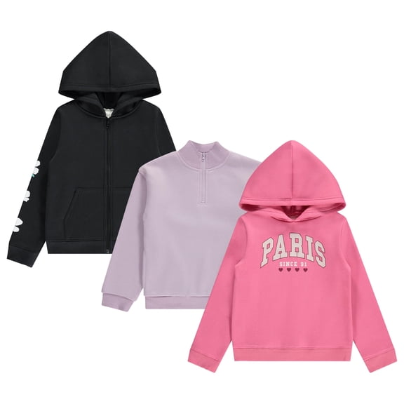 Girls' Hoodie Sweatshirt Set - Soft, Cozy, and Versatile - Pack of 3 with Full and Half Zips