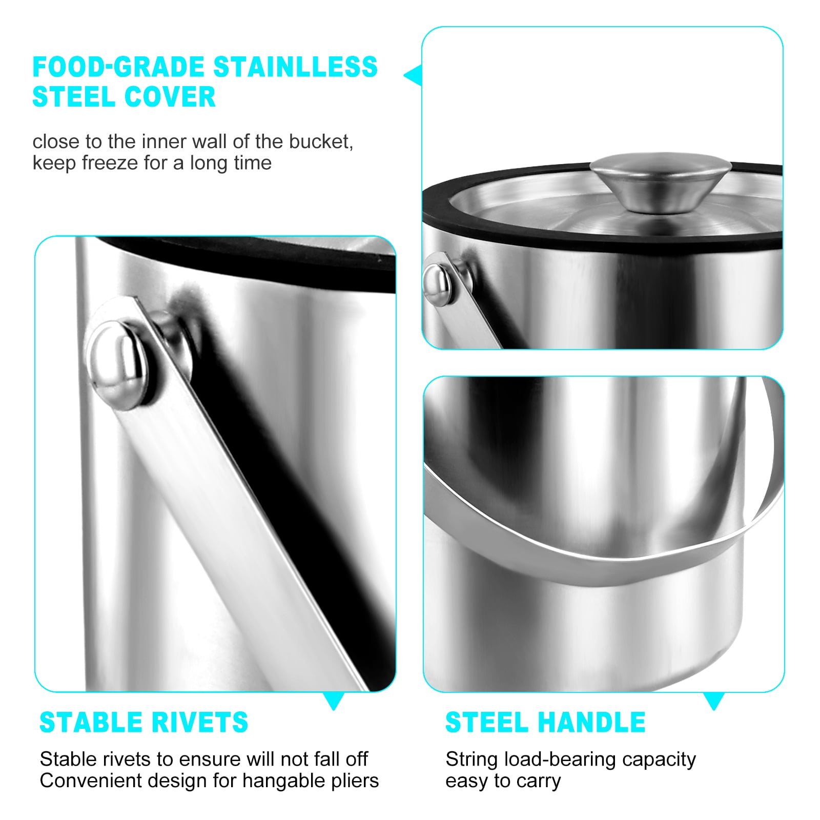 Lzvxtym Stainless Steel Ice Bucket with Lid Strainer Tong 2.0L Double Walled Insulated Ice Bucket Ice Bucket Container for Cocktail Bar Parties