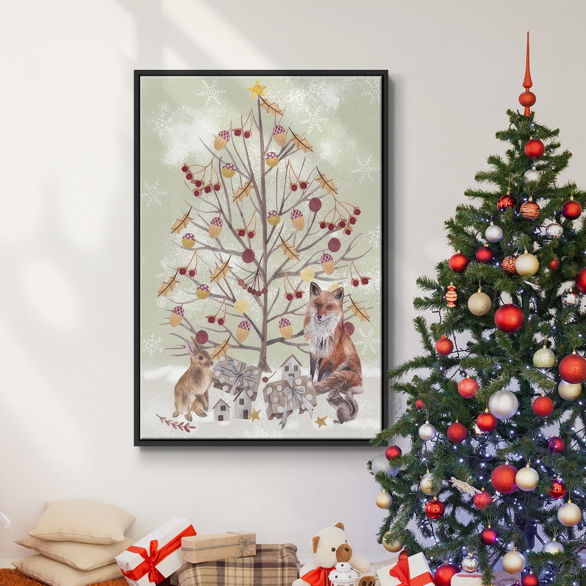 Christmas Time Collection B - Framed Gallery Wrapped Holiday Canvas - 17 x 25 - Black Frame