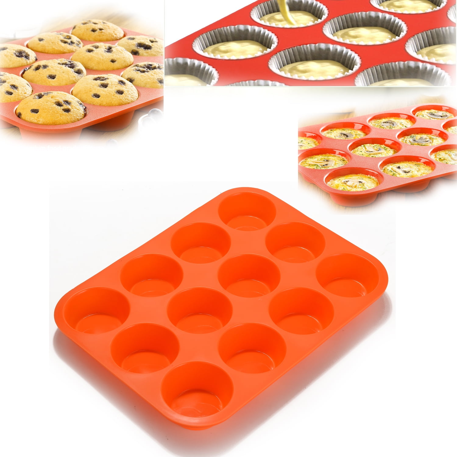 COMFEELING Christmas Tree Cake Pan Silicone Mold 12-Cavity Non-Stick for Muffin Bakeware Cupcake Baking Pan