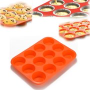 Non-Stick 12 Cup Premium Cupcakes Baking Pan Silicone Muffin Pan BPA Free Dishwasher Microwave Safe Red