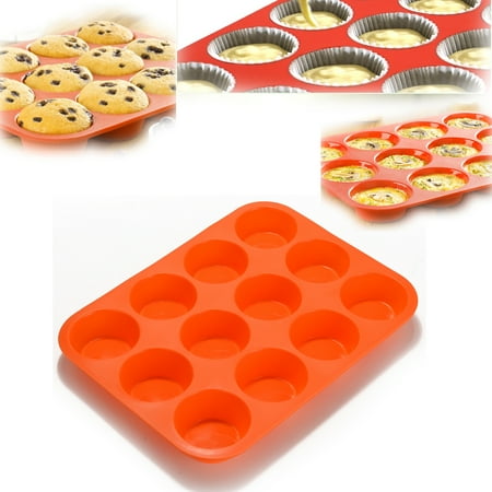 Fitnate 18 Cup Nonstick Silicone Muffin Pan, 2.75 in Diameter Cups 12 Pieces