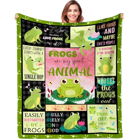 QOJUYO Frog Gifts for Women Men Throw Blanket 60"x50" Frog Themed Gifts for Frogs Lover
