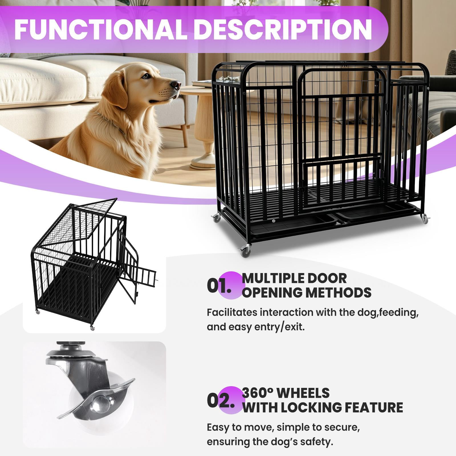 42-Inch Black Heavy Duty Dog Crate Built strong for dogs from small to large breeds. Ideal for training, relaxing at home, and portable use during travel.