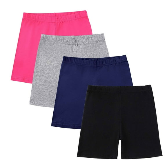 AINIYS Girls 4 Pack Solid Basic Shorts Elastic Waist Soft Breathable with Pull On Closure for Daily Wear and Home Lounging Multicolor 7 Years