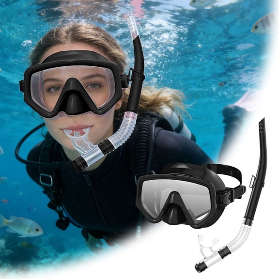 Adult Snorkel Set, Snorkel Pano Window Adult Snorkeling Gear, Professional Snorkel Goggles Anti-Fog Diving Mask, Anti-Leak Swim Goggles and Dry Top Snorkel for Diving, Snorkeling, Swimming
