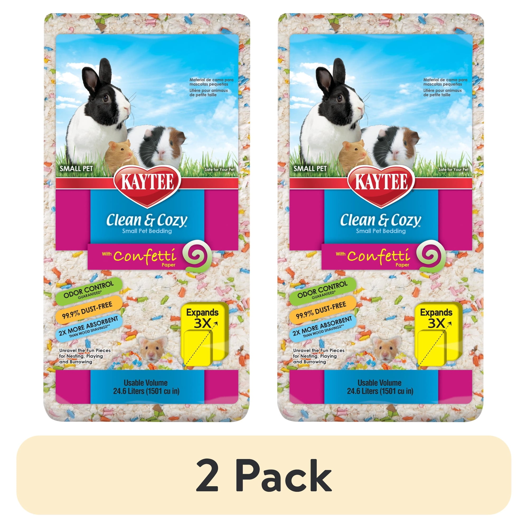 (2 pack) Kaytee Clean & Cozy Confetti Bedding White Paper Bedding with Colored Confetti Paper24.6 liters