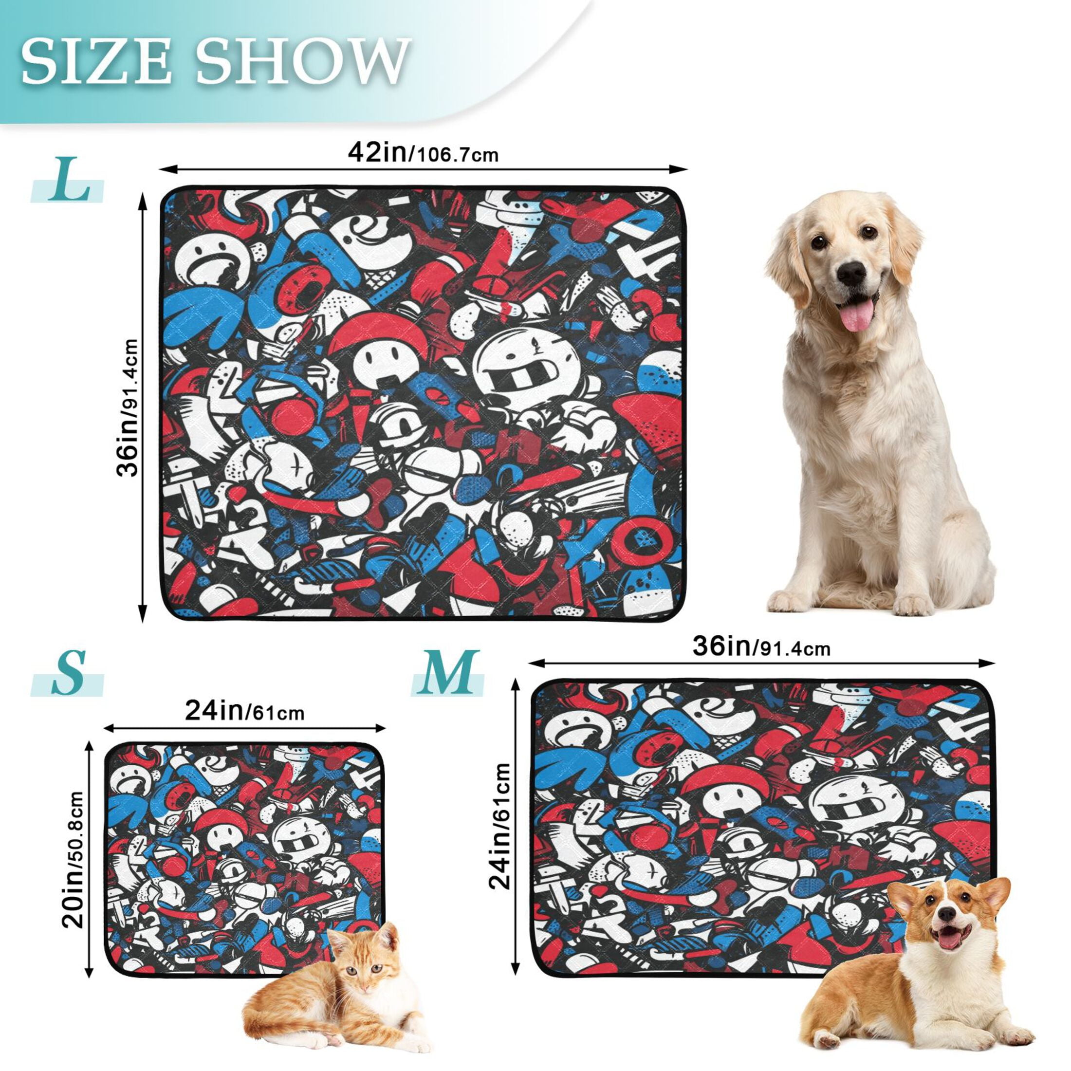 Qxltty Red Blue Graffiti Pattern Cat litter Pads Pet Set of 2 Diaper Mats Center Anti-leakage Layer Absorbent Soft and Comfortable