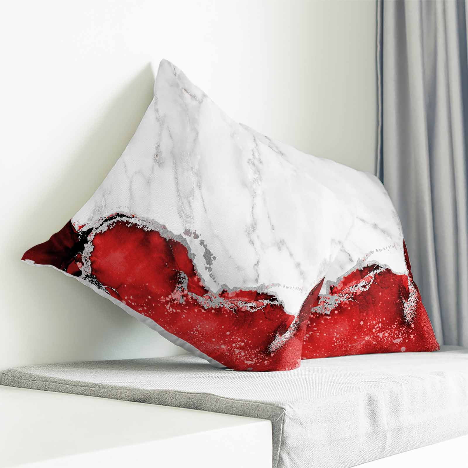 Throw Pillow Covers 18x18 Inch, Red Marble Crack Decorative Pillow Cases for Couch Sofa Bed, Modern Abstract Geometric Texture Cotton Linen Square Home Decor Pillowcases with Hidden Zipper