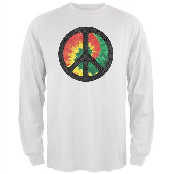 Old Glory Mens Rasta Tie Dye Peace Sign Distressed Halftone Long Sleeve Graphic T Shirt
