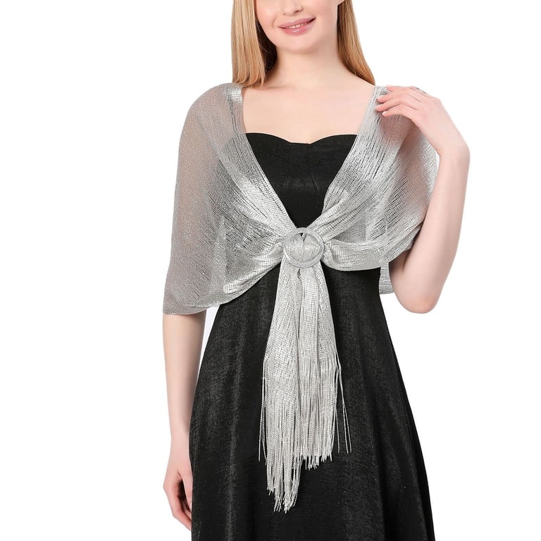 silver shawl for dress vimate Silver Shawl for Women, Glittering Metallic Shawl Scarf and Wraps  for Evening Patry Dresses (Silver) at Amazon Women's Clothing store