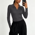 thumbnail image 2 of AcaicsNo Boundaries Women's Long Sleeve Knit Top, Slim Fit Ribbed V Neck Polo Collar Solid Casual Sweater, 2 of 6