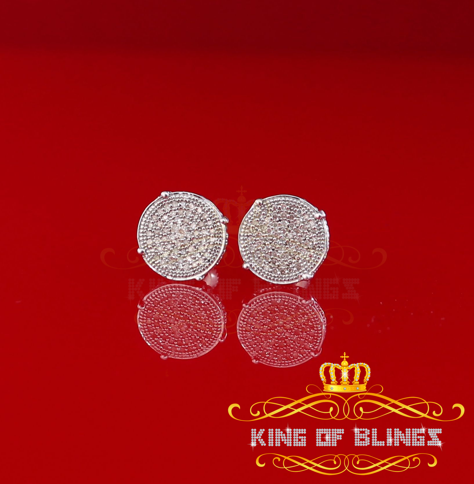 King of Bling's 925 Sterling Silver 0.30ct Diamond For Women's/ Men's White Stud Round Earrings