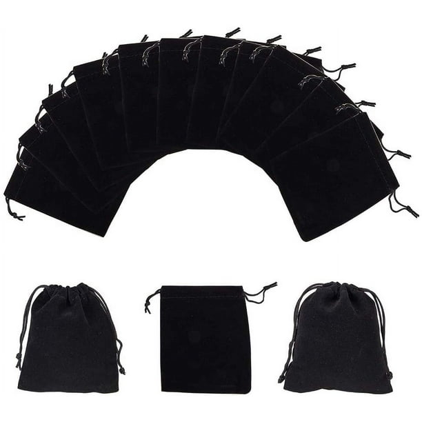 50 bolsas rectangulares de terciopelo para regalo, color negro, 12 x 10 cm
