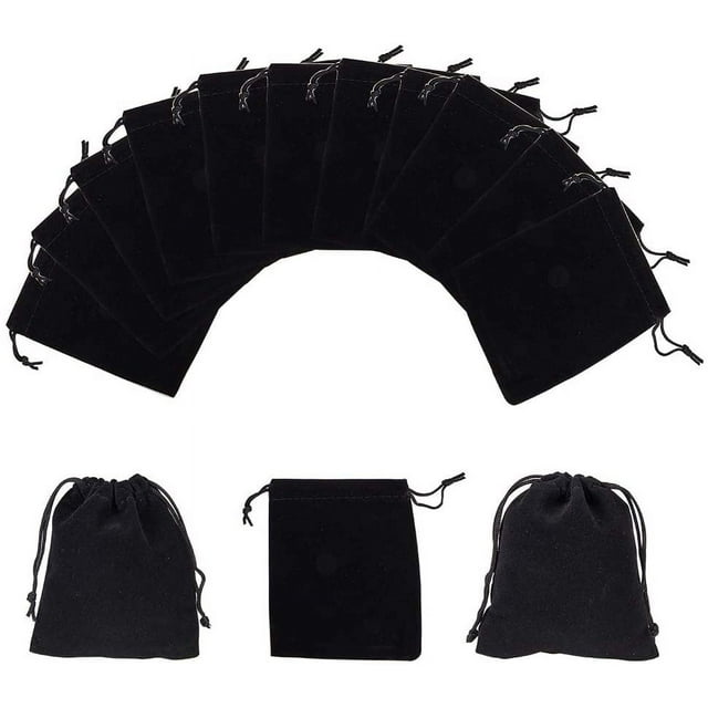 50 bolsas rectangulares de terciopelo para regalo, color negro, 12 x 10 cm
