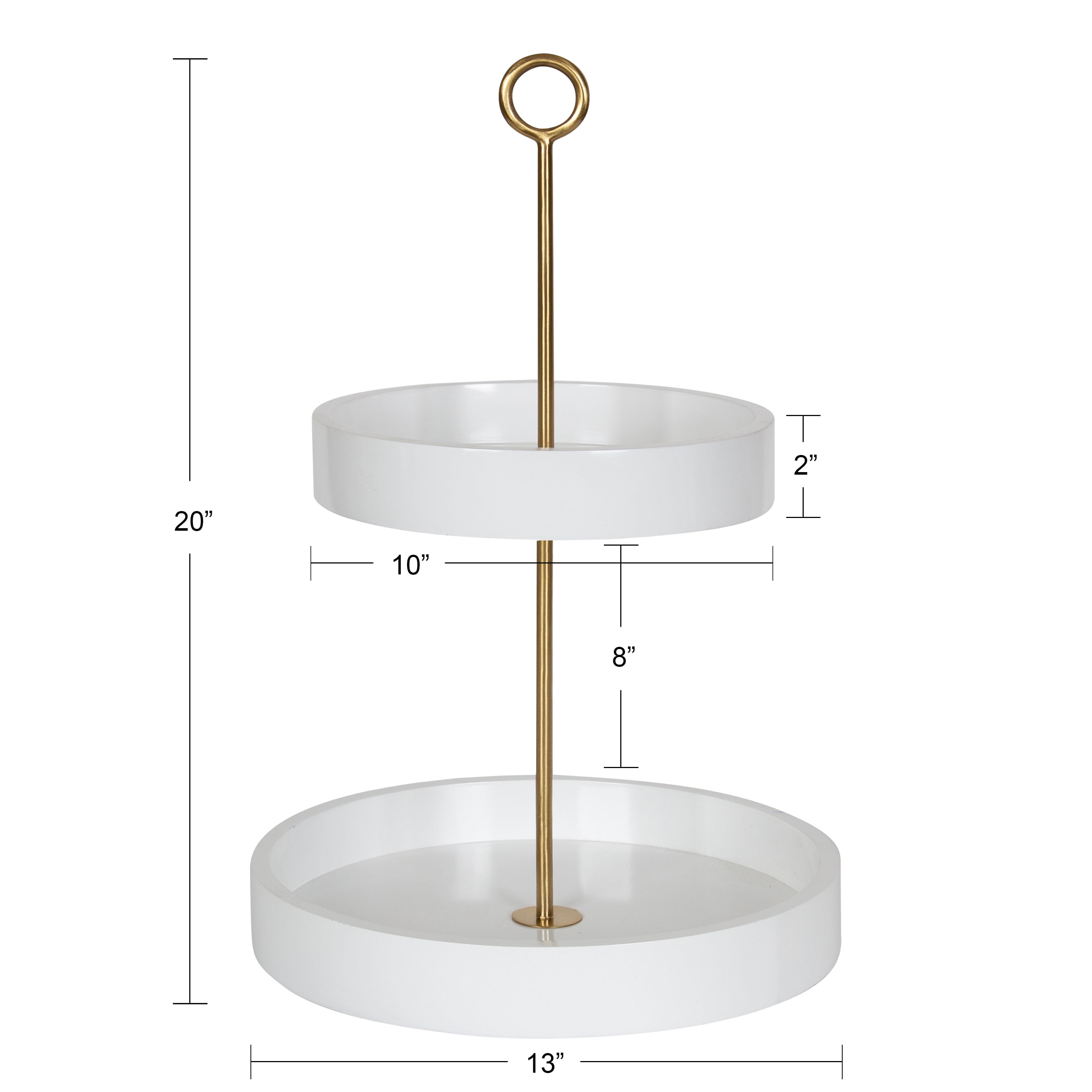 Kate and Laurel Lipton Modern Two Tier Tray, 13 x 13 x 20, White and Gold, Glam Decorative Tray