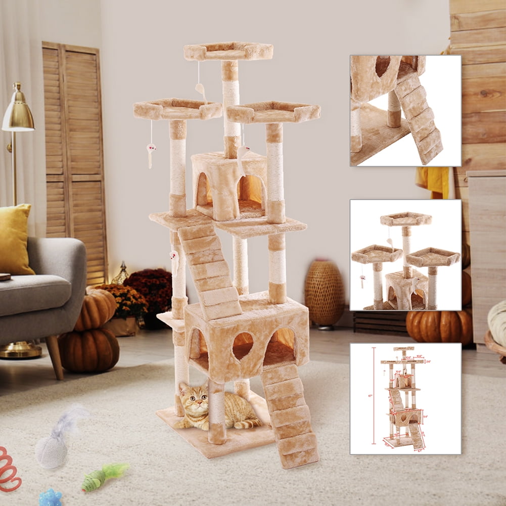 Kadyn Multi-level Cat Tree, Cat Tree Condo with 3 Perches, 66" Cat Tower for Indoor, Beige Kadyn Multi-level Cat Tree, Cat Tree Condo with 3 Perches, 66" Cat Tower for Indoor, Beige