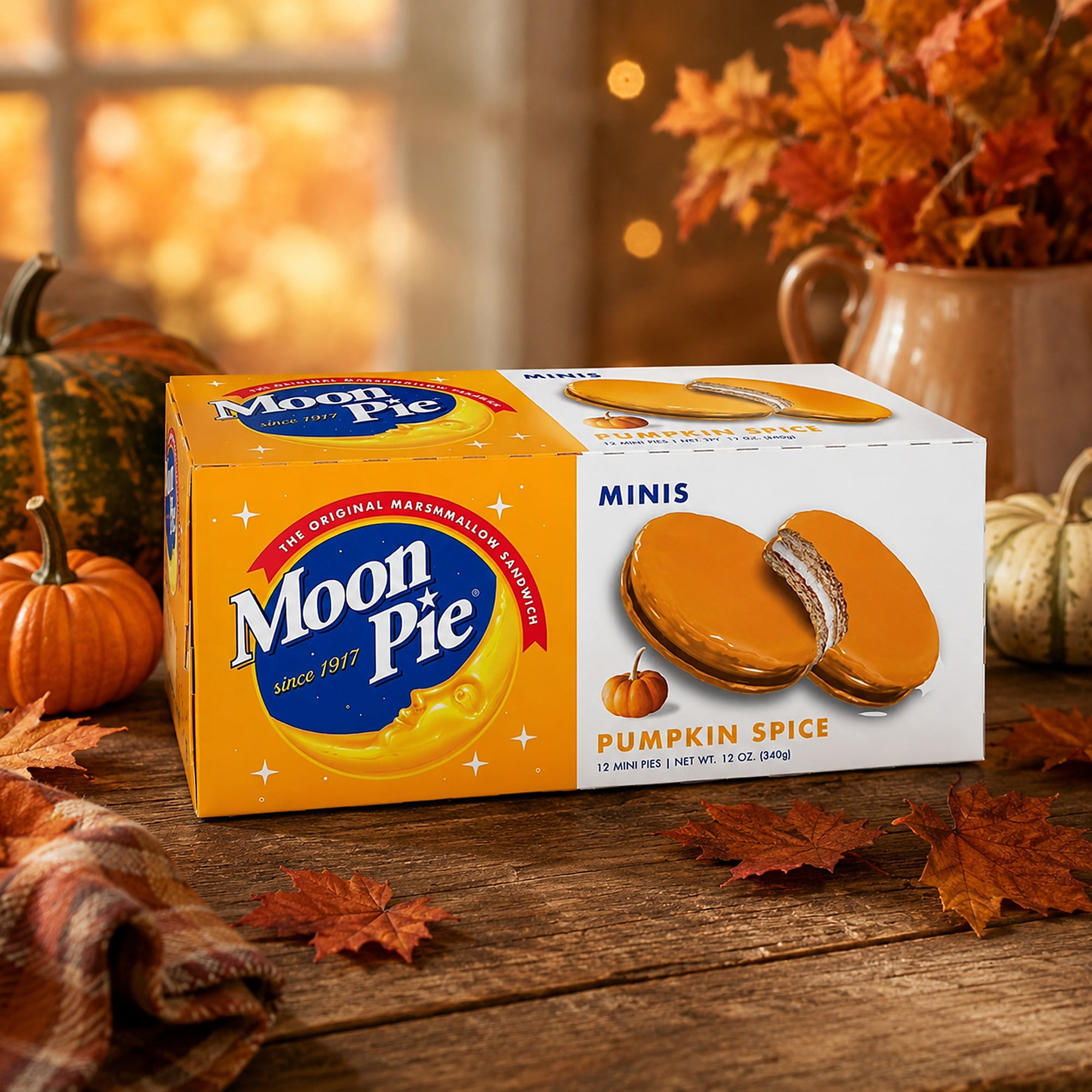 MoonPie Mini Pumpkin Spice Marshmallow Sandwiches, 12 Count, 12 oz – Seasonal Snack Cakes