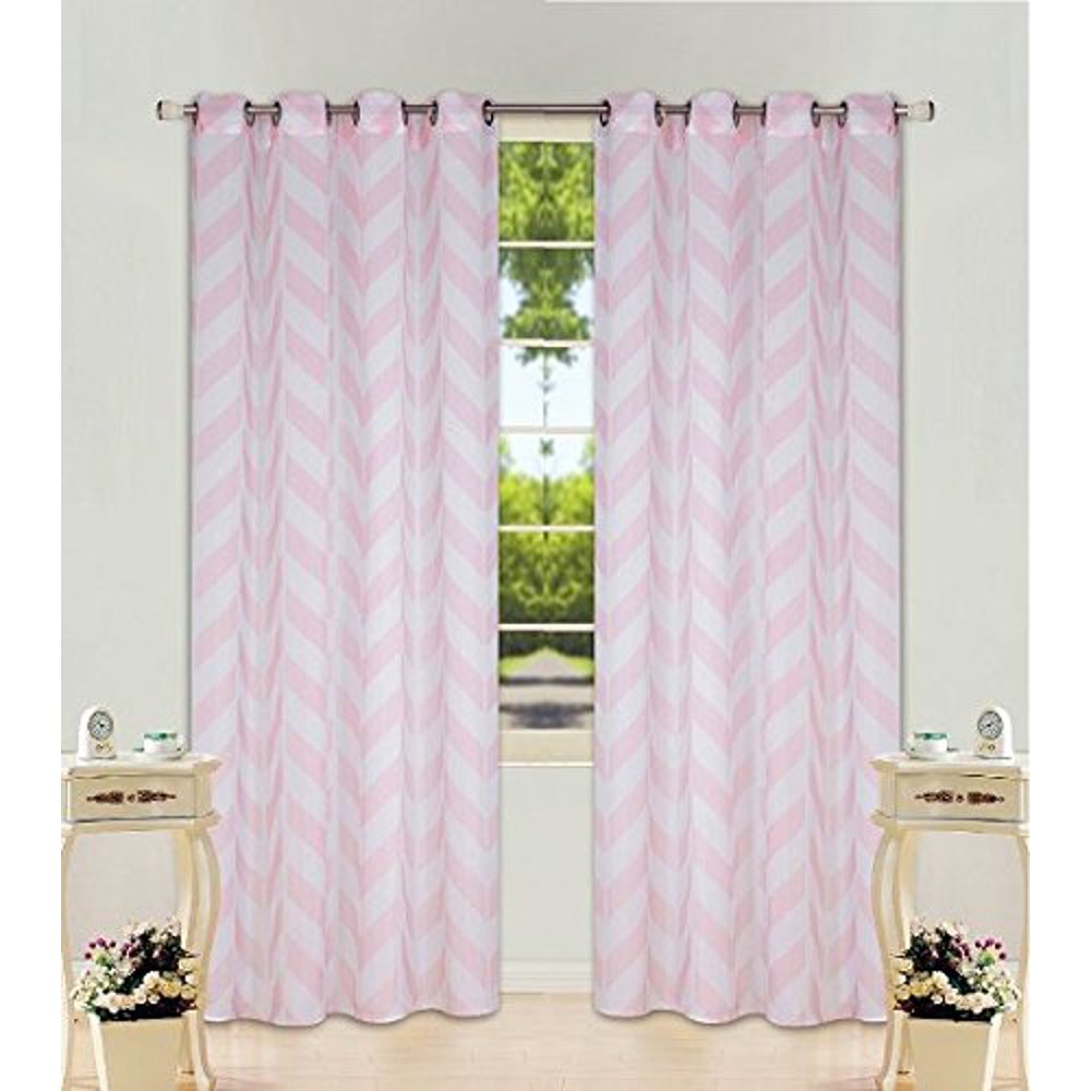 2 Panel Chevron Light pink TwoTone Pattern Design Voile Sheer Window