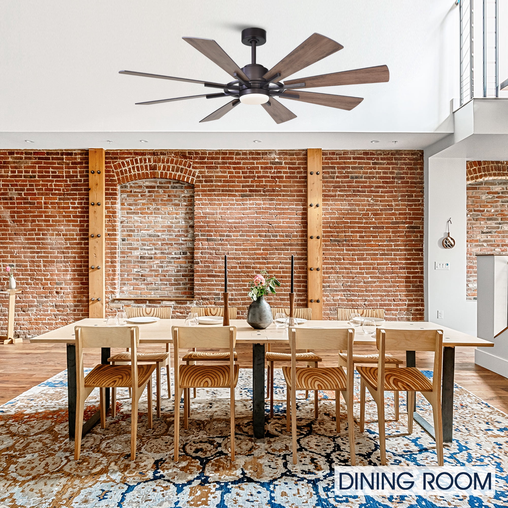 Parrot Uncle 60" Farmhouse Bronze Windmill LED Ceiling Fan with Light and Remote, Large Indoor Ceiling Fans with Light