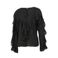 thumbnail image 3 of Women Button-down Ruffle Shirt V-neck Long Sleeve Blouse, 3 of 4