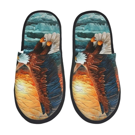 Balery Textured Bald Eagle Slient Indoor Furry Fleece Comfort House Shoes Soft Non-Slip Home Shoes Cotton slippers House Slippers-- Medium