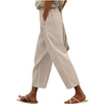 thumbnail image 6 of LEKWK Linen Crop Pants for Women Elastic Waist Casual Wide Leg Pants Loose Fit Solid Comfy Palazzo Bottoms with Pockets Fashion Beach Vacation Outfits, 6 of 7