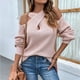 thumbnail image 2 of Suéter de punto con mangas abullonadas y cuello cruzado con hombros descubiertos de color sólido para otoño e invierno para mujer, 2 of 6
