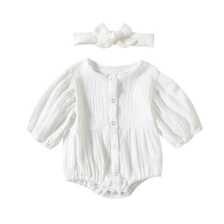 

Toddler Baby Girls Climbing Clothes Long Sleeve Solid Romper Bodysuits Headbands Set For 6-9 Months