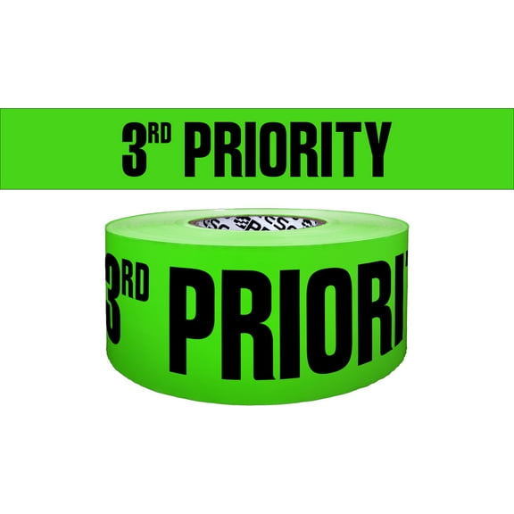 Presco Triage Printed Barricade Tape [4 mil thick]: 3 in. x 1000 ft. (Green with Black "3RD PRIORITY" printing) [NON-ADHESIVE]