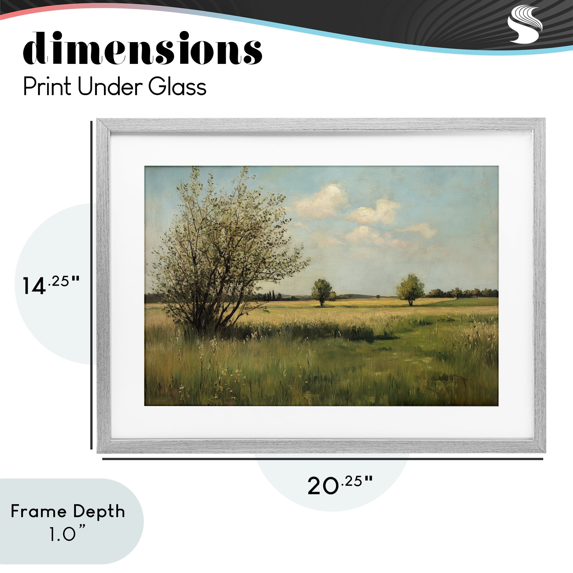 Stupell Industries Peaceful Meadow Under Serene Sky Gray Framed Print Under Glass, design by Petal Prints Design