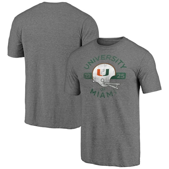 Men's Heather Gray Miami Hurricanes Helmet Arch Tri-Blend T-Shirt