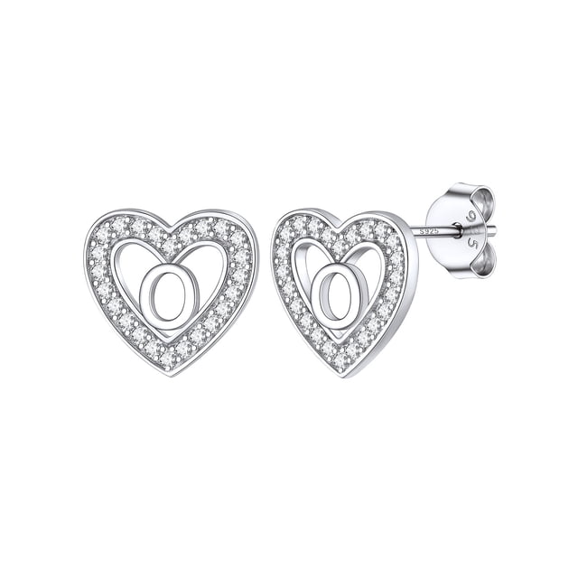 Pendientes de corazón de plata esterlina Silvora con Letra O Pendientes de botón iniciales de mujer Pequeños Pendientes de amor de CZ Joyería hipoalergénica Regalos