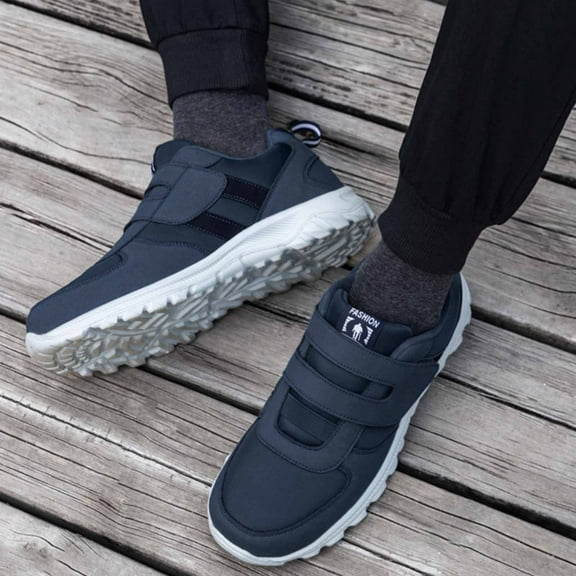 Aayomet Mens Slip on Sneakers Couple Models Men's Middle Aged And Elderly Light And Comfortable Non Slip Hook Loop Walking Sport,Dark Blue 8.5