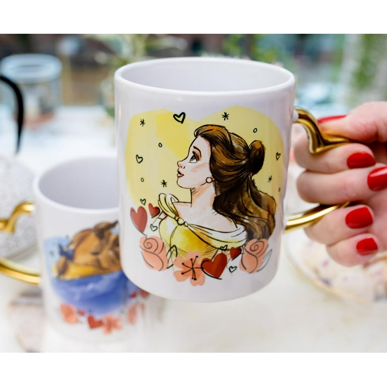 Disney Beauty and The Beast Sculpted Handle Mug Set | Each Holds 14 Ounces