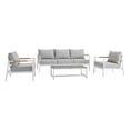 thumbnail image 2 of Crown 4 Piece White Aluminum and Teak Outdoor Seating Set with Light Gray Cushions, 2 of 5