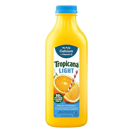 Tropicana Light Orange Fruit Juice, No Pulp with Calcium, 46 Fl Oz Bottle