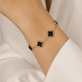 thumbnail image 4 of 14K Gold Plated Clover Bracelets for Women - Flower Four Leaf Clover Bracelet-Onyx Gemstone Lucky Flower Design - Adjustable, 4 of 4