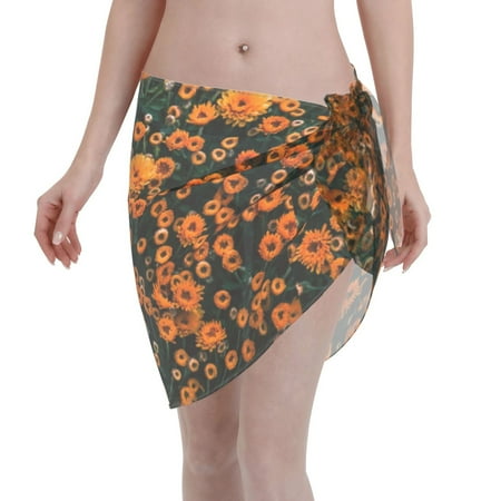 Adobk Women Beach Sarong Bathing Suit Daisies Print Wrap Skirt Sheer Bikini Swimsuit Cover Ups For Swimwear