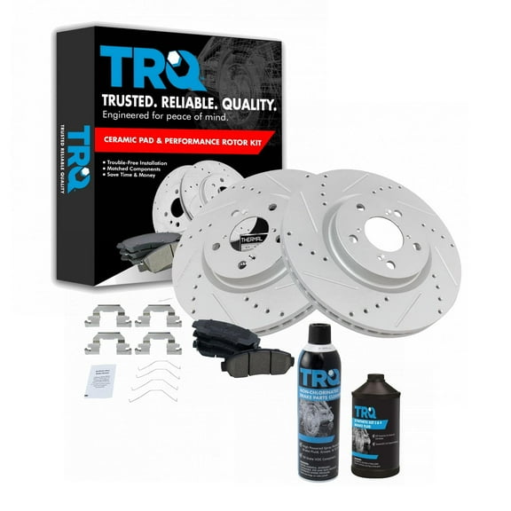 TRQ Performance Coated Brake Rotor & Ceramic Pad Front Kit w/Chemicals BKA16965 Fits select: 2011-2014 HONDA ODYSSEY