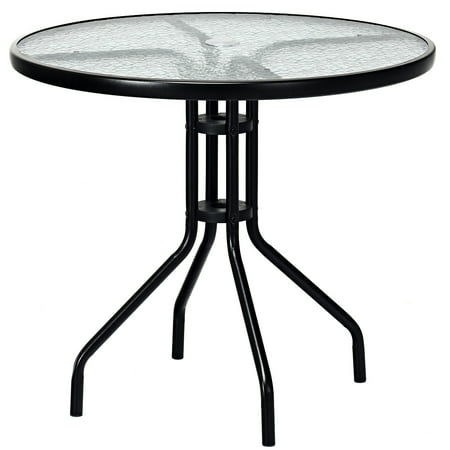 Patiojoy 32  Round Garden Bar Glass Table Patio Umbrella Deck Outdoor Furniture