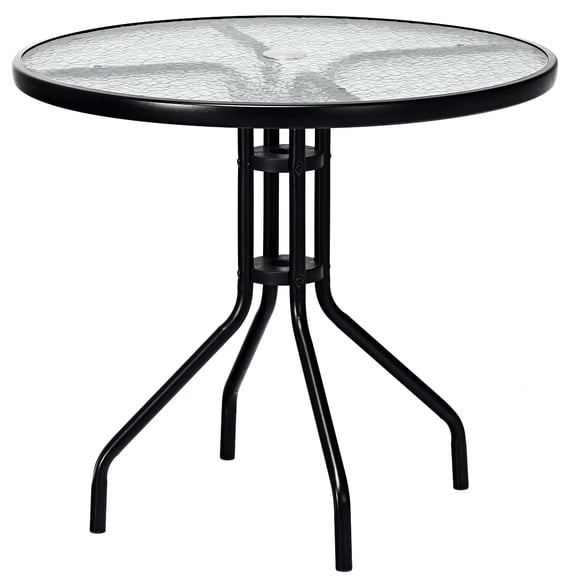 Patiojoy 32" Round Garden Bar Glass Table Patio Umbrella Deck Outdoor Furniture