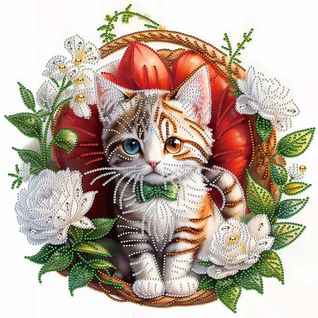 Pintura de diamante DIY parcial con forma especial, taladro, gatito Simple, 40x40cm