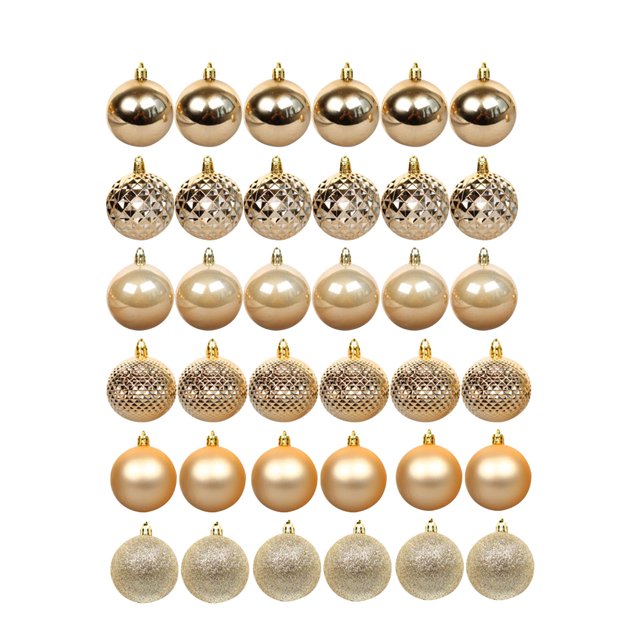 GUOOL 36Pcs Christmas Balls Ornaments Hanging Assorted Shatterproof Christmas Tree 6cm Aureate