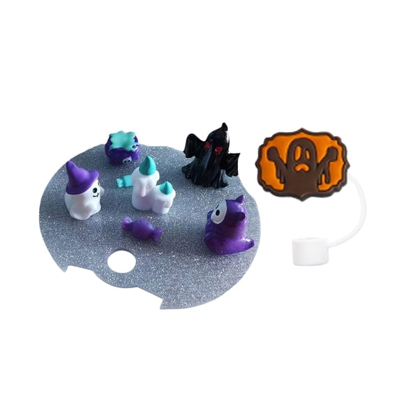 Halloween DIY Cup Lid Topper Silicone Straw Cover 10mm Reusable Tumbler Accessories Decorative Cup Topper for 40oz Cup Spooky Party Decoration Supplies