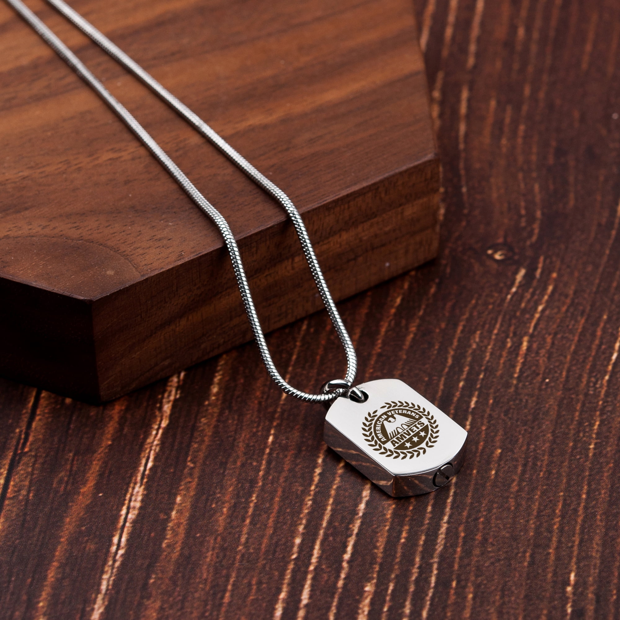 Anavia American Veterans Dog Tag Cremation Necklace, Pet Memorial Necklace, Urn Necklace for Ashes, Cremation Pendant, Pet Cremation Jewelry, Memorial Jewelry for Pets, With Funnel Kit