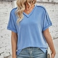 thumbnail image 5 of Annhoo Womens Summer Tops Casual Cozy V Neck Short Sleeve Shirts Loose Side Slit Texture Knit Blouse Tees, 5 of 7