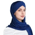 thumbnail image 3 of MIASHUI Women's Double-Layer Cross Strap Head Scarf Cap, Sandproof Hooded Scarf, Fashionable Face Cover Scarf for Outdoor Travel, Lightweight Breathable Design Navy, 3 of 3
