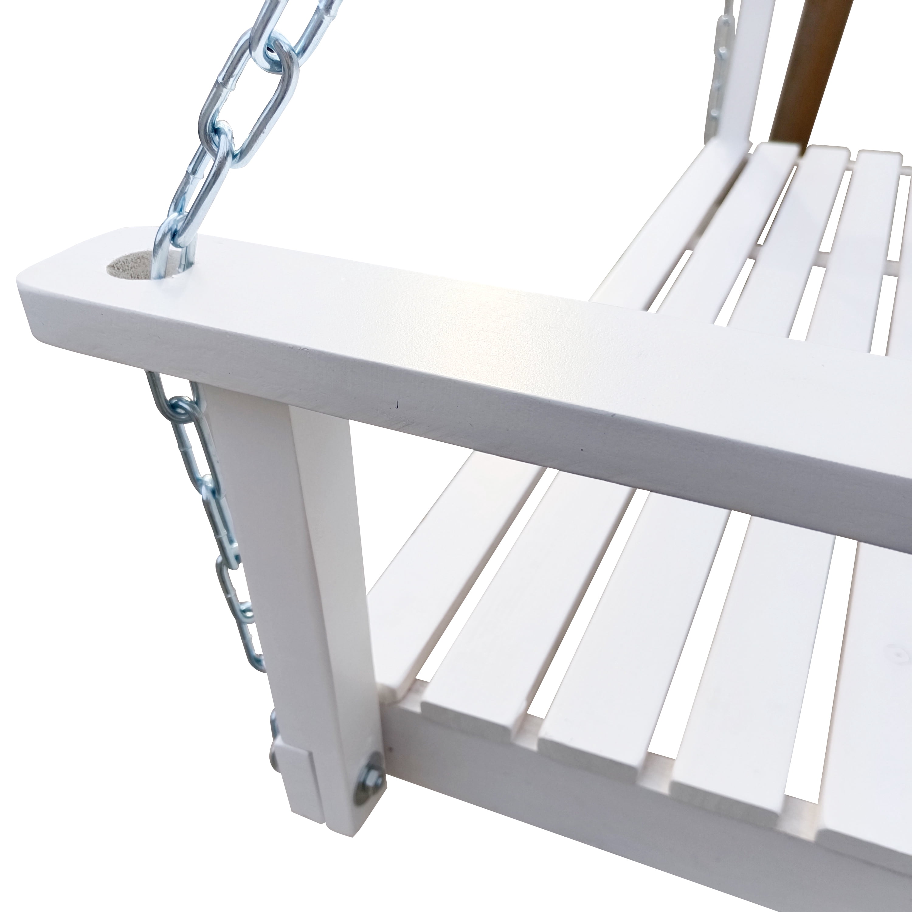 Hanging Porch Swing, Wooden Bench Swing with Armrests and Hanging Chains for Yard Garden Patio, White