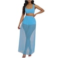 thumbnail image 2 of Karymi Workout Tops for Women 3-Piece Outfit, Square Neck Sleeveless Crop Tank Top + High Waist Shorts + Pleated Sheer Mesh Maxi Skirt, Beach Cover-Up Set Short Sleeve Shirts for Women, 2 of 8